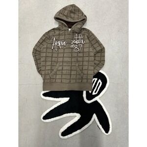 Y2K Aeropostale Checkered Mens Sz M Brown Plaid‎ Full Zip Hoodie Sweatshirt